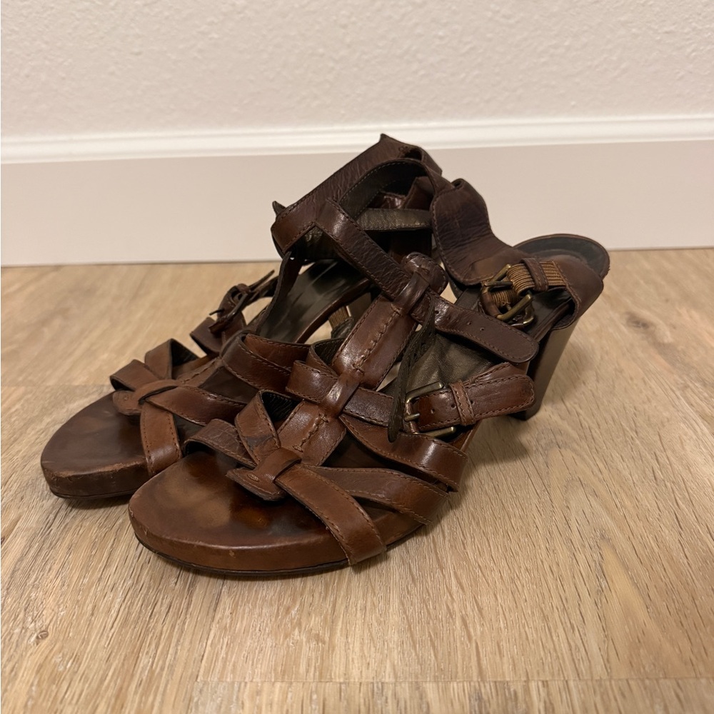 Stuart Weitzman Dark Brown Strappy Heel Sandals 9M